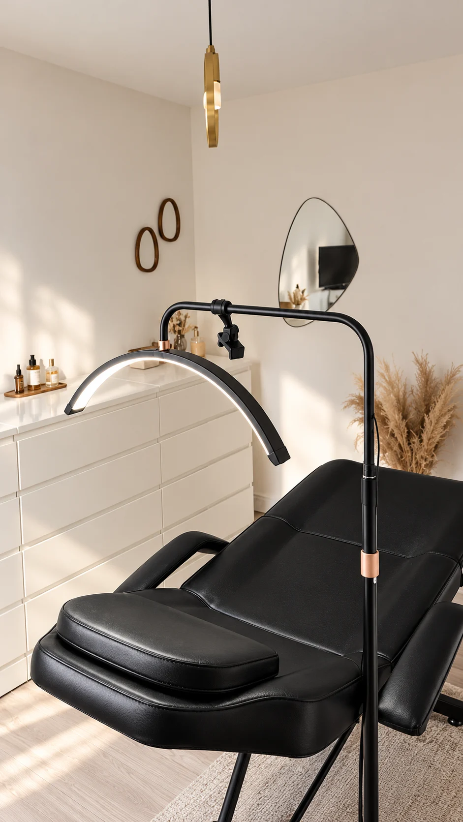 Le studio Ayl Brow à Toulouse : fauteuil, lampe et miroir